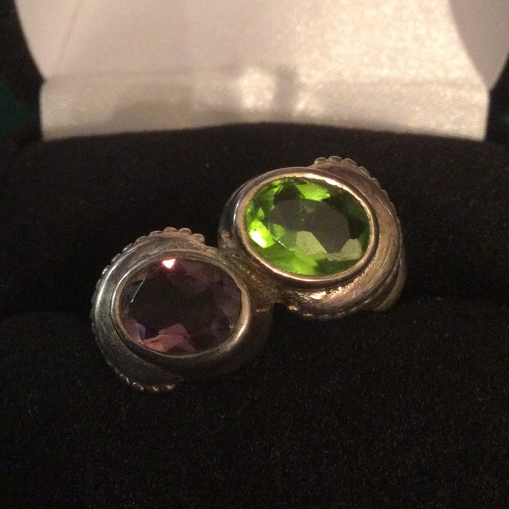 Unusual Genuine Amethyst & Peridot Ring
